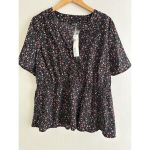 NWT BloomChic Shirt Tunic Black Floral Flutter Sleeves Women's Plus Size 18/20